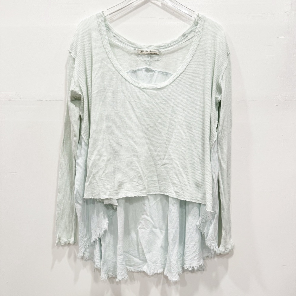 We The Free TT Special Waffle Knit Scoop Back Top Mint Blue Green Medium